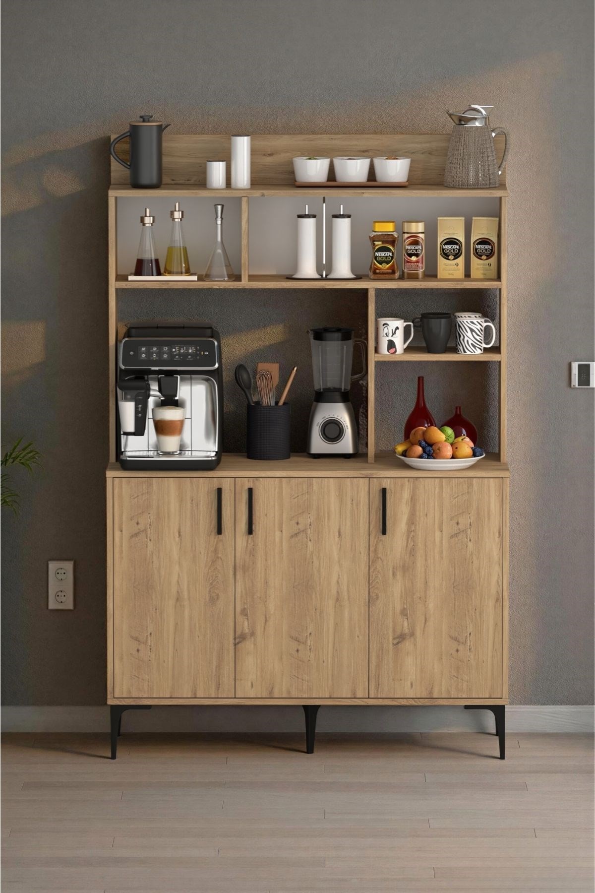 Espresso 3 Kapaklı Raflı Kahve Köşesi Çam