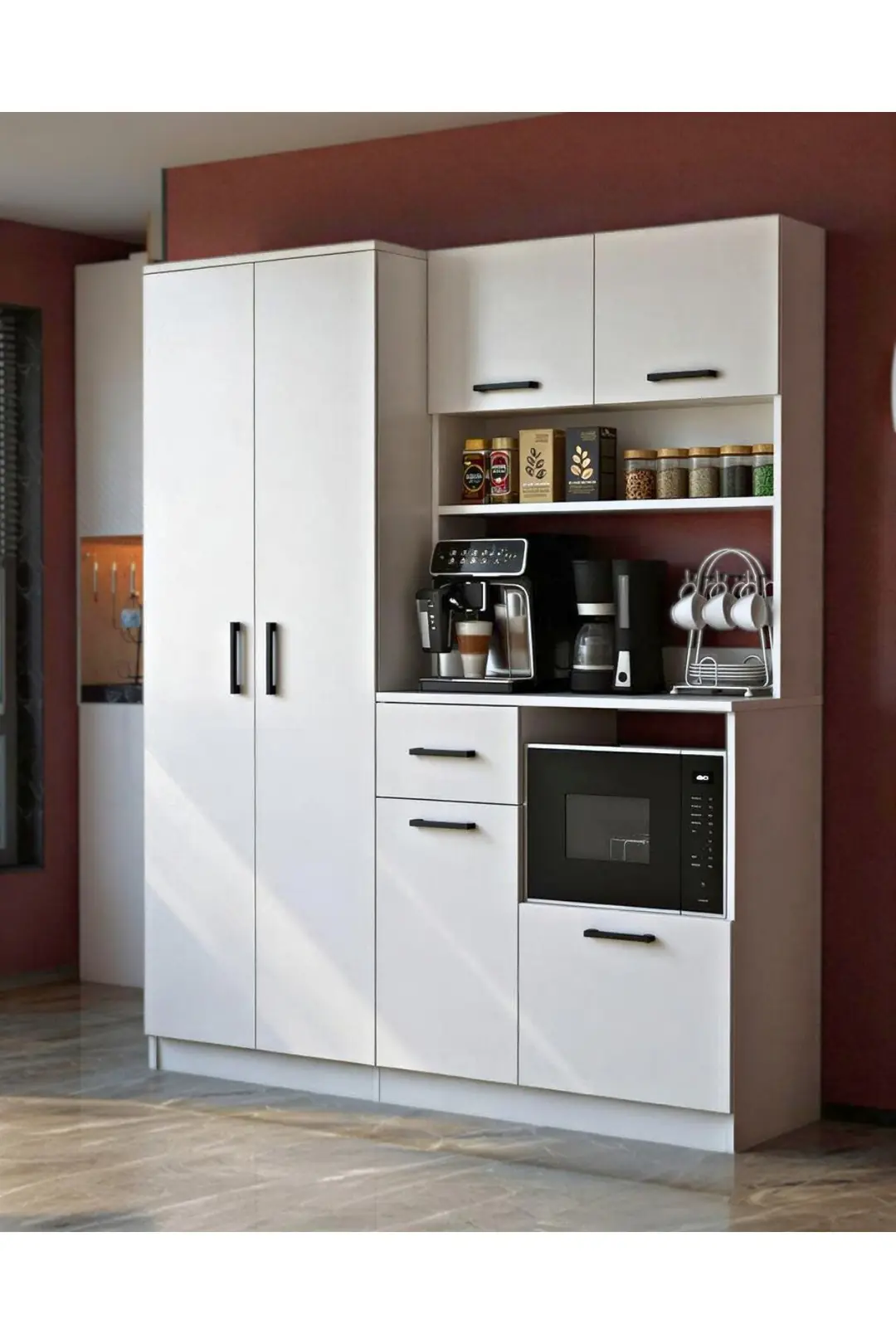 Stella 6 Kapak Tek Çekmeceli Dolaplı Kahve Köşesi Beyaz Fiyatı ve