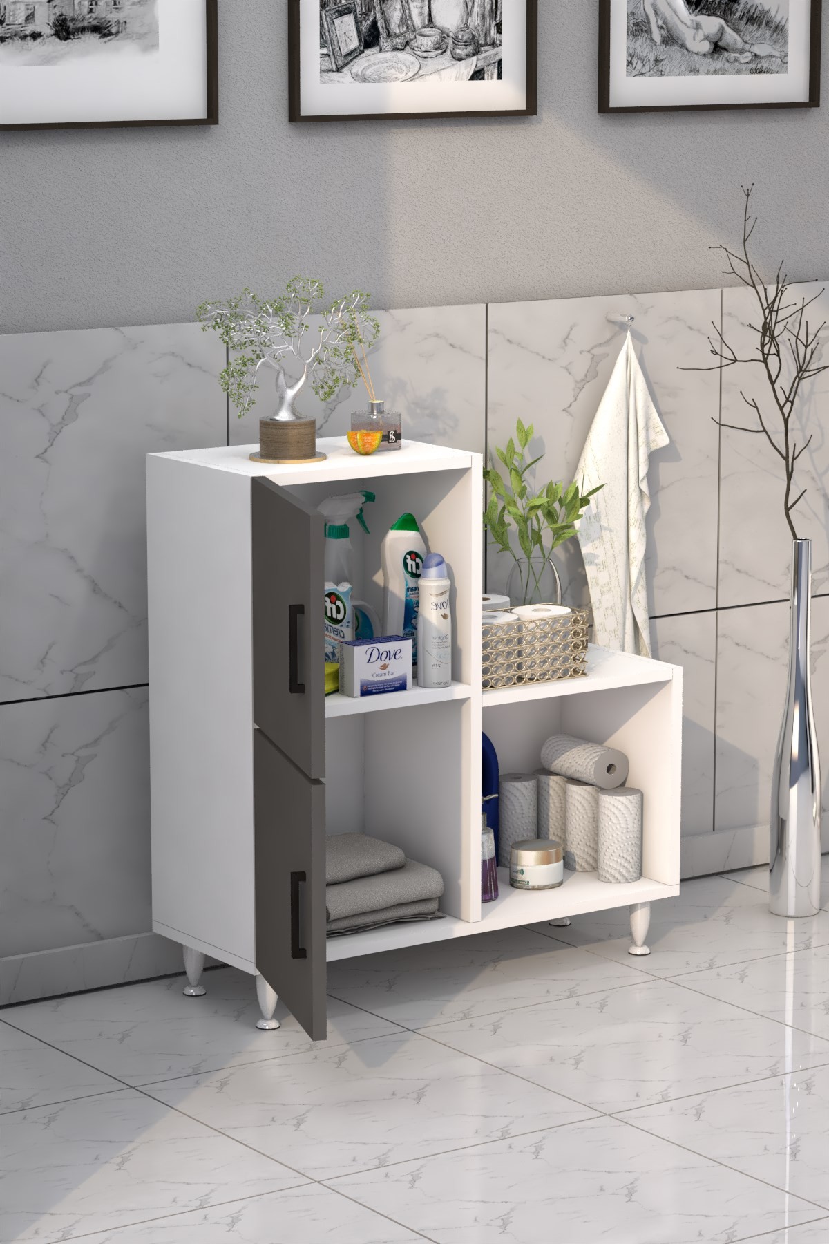 2 Kapaklı L Çok Amaçlı Banyo Dolabı Antrasit