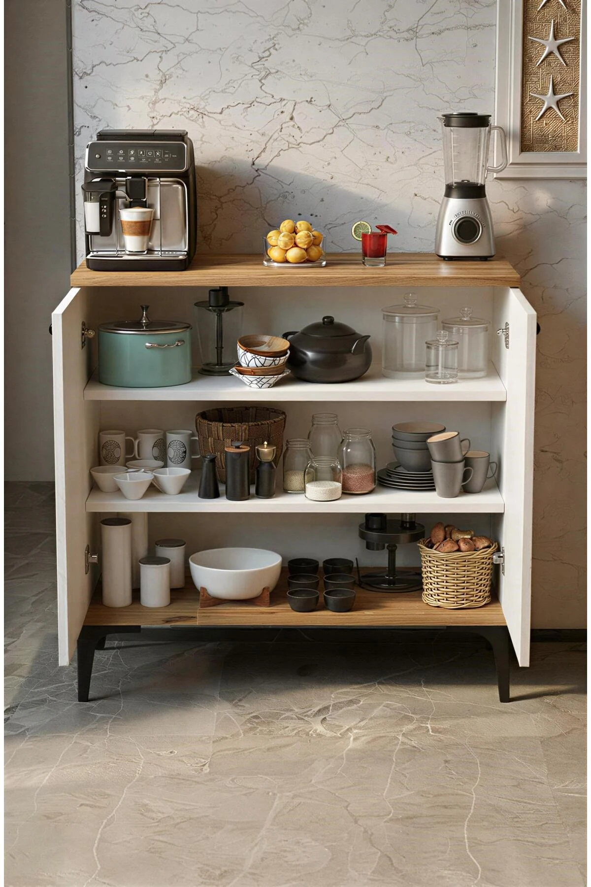 Vanesa 2 Kapaklı Mutfak,Kiler Dolabı,Kahve Köşesi Çok Amaçlı Dolap