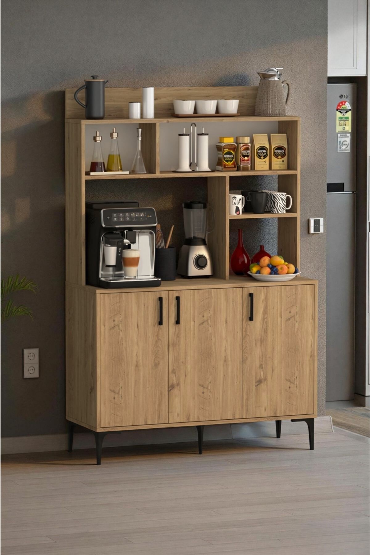 Espresso 3 Kapaklı Raflı Kahve Köşesi Çam