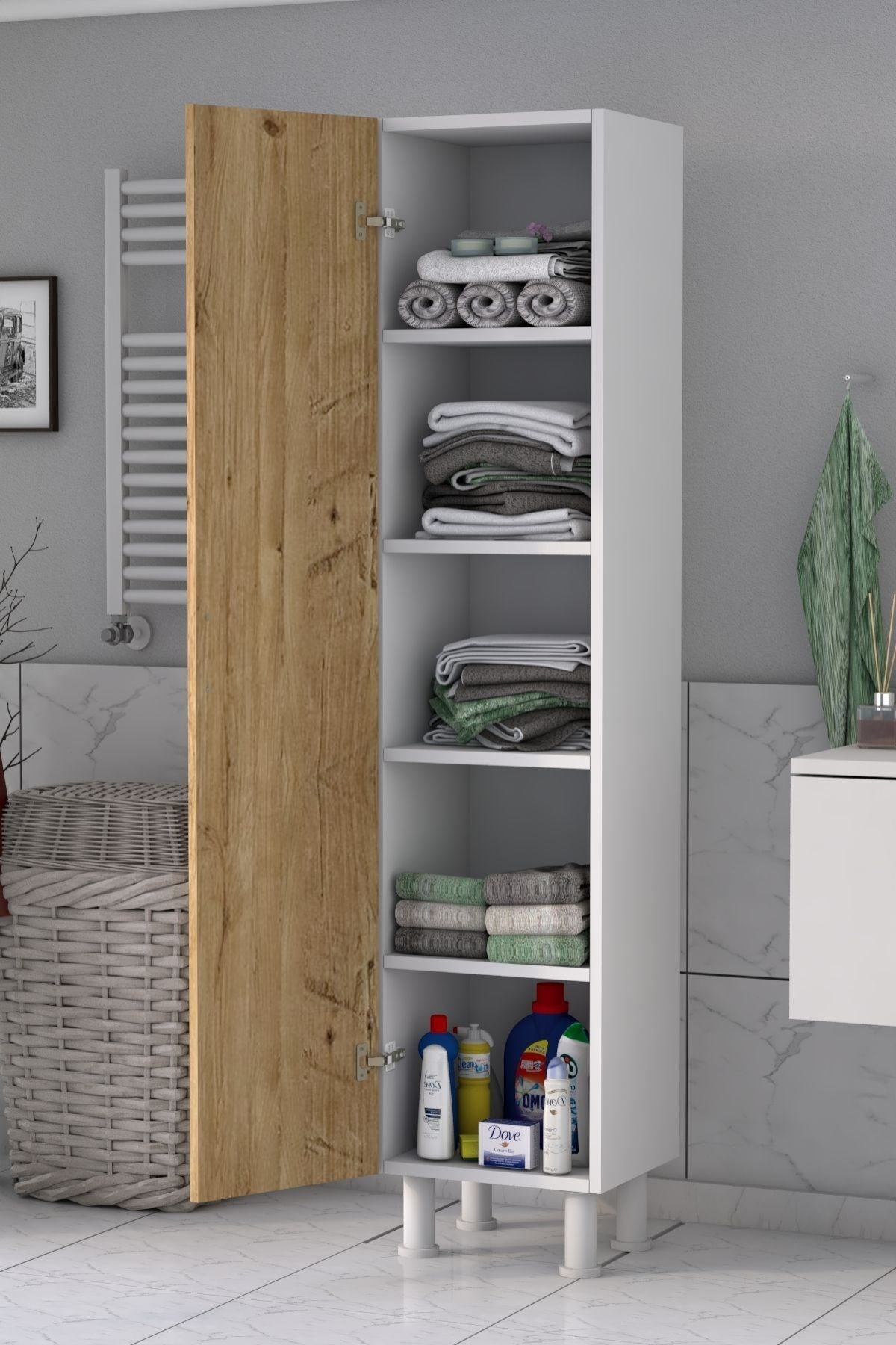 5 Raflı Banyo Boy Dolabı Çam