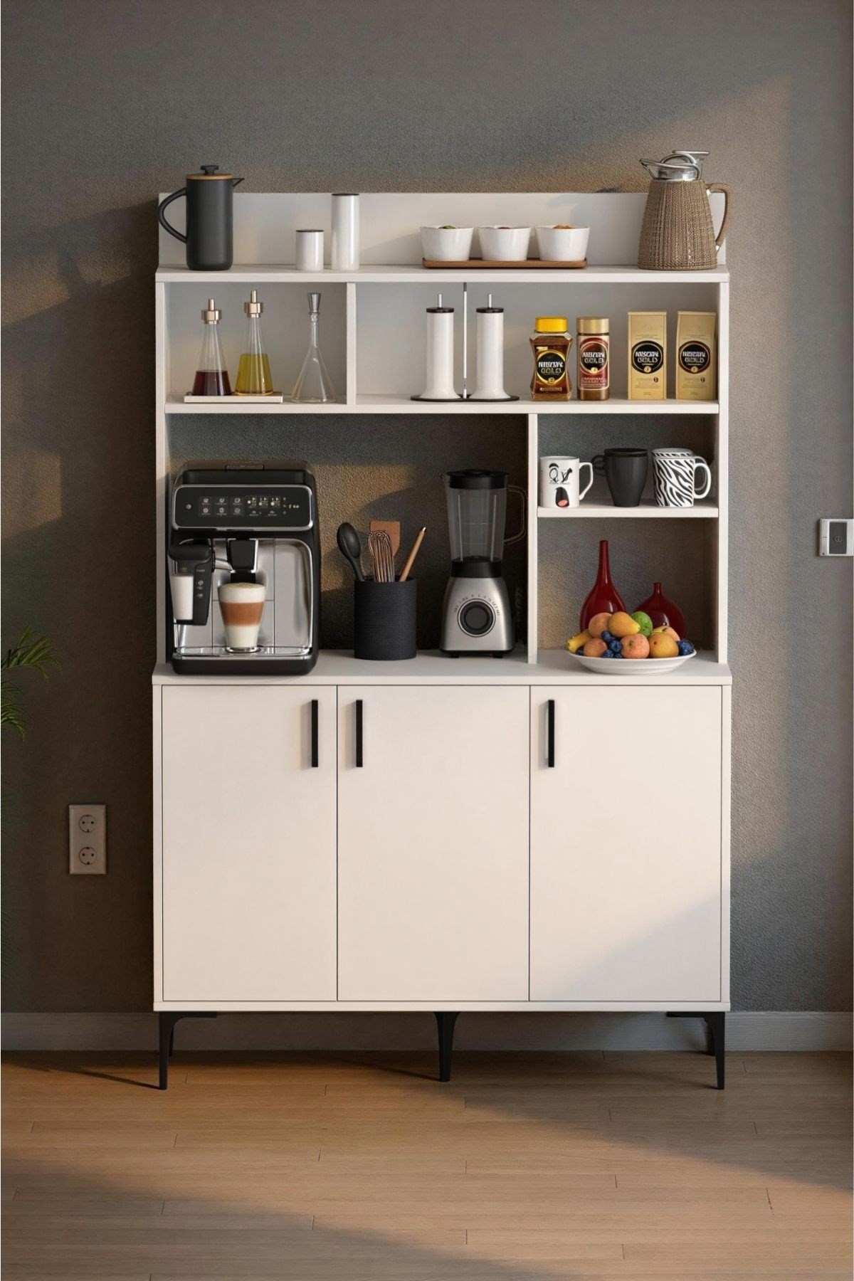 Espresso 3 Kapaklı Raflı Kahve Köşesi Beyaz