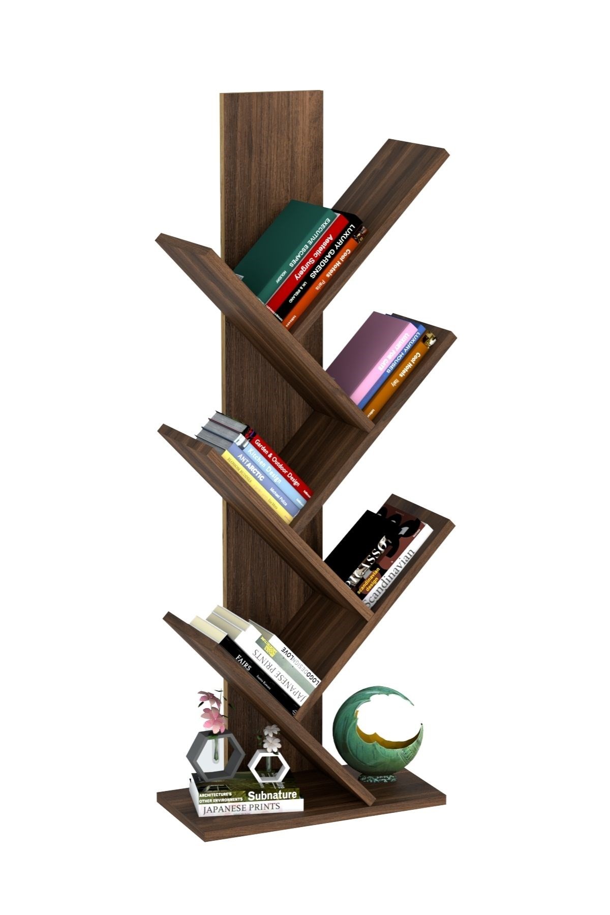 Tree Dekoratif Kitaplık Ceviz