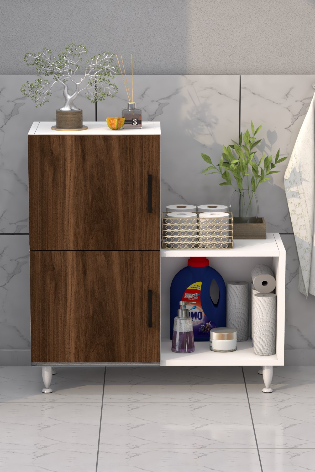 2 Kapaklı L Çok Amaçlı Banyo Dolabı Ceviz