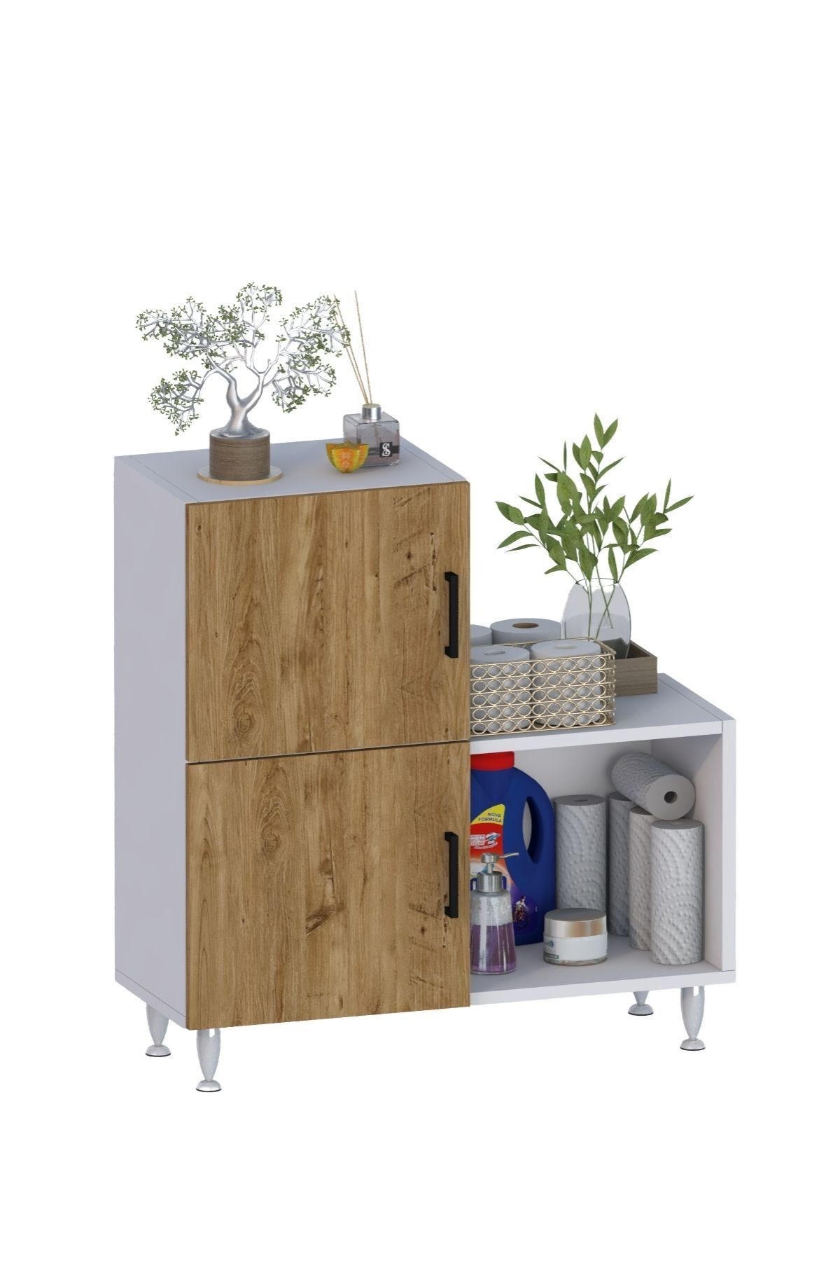 2 Kapaklı L Çok Amaçlı Banyo Dolabı Çam