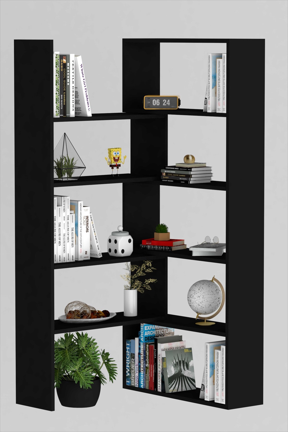 Office Dekoratif Kitaplık Siyah
