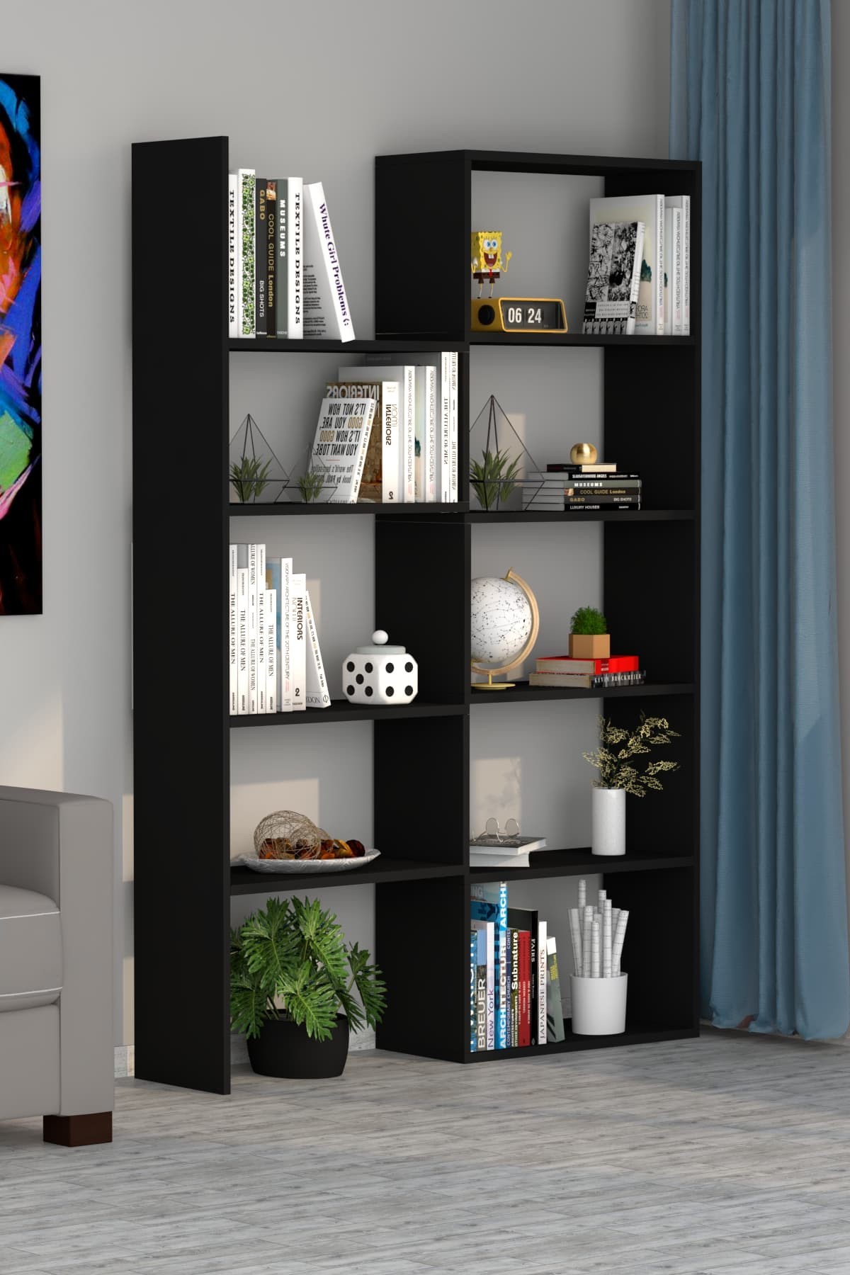 Office Dekoratif Kitaplık Siyah