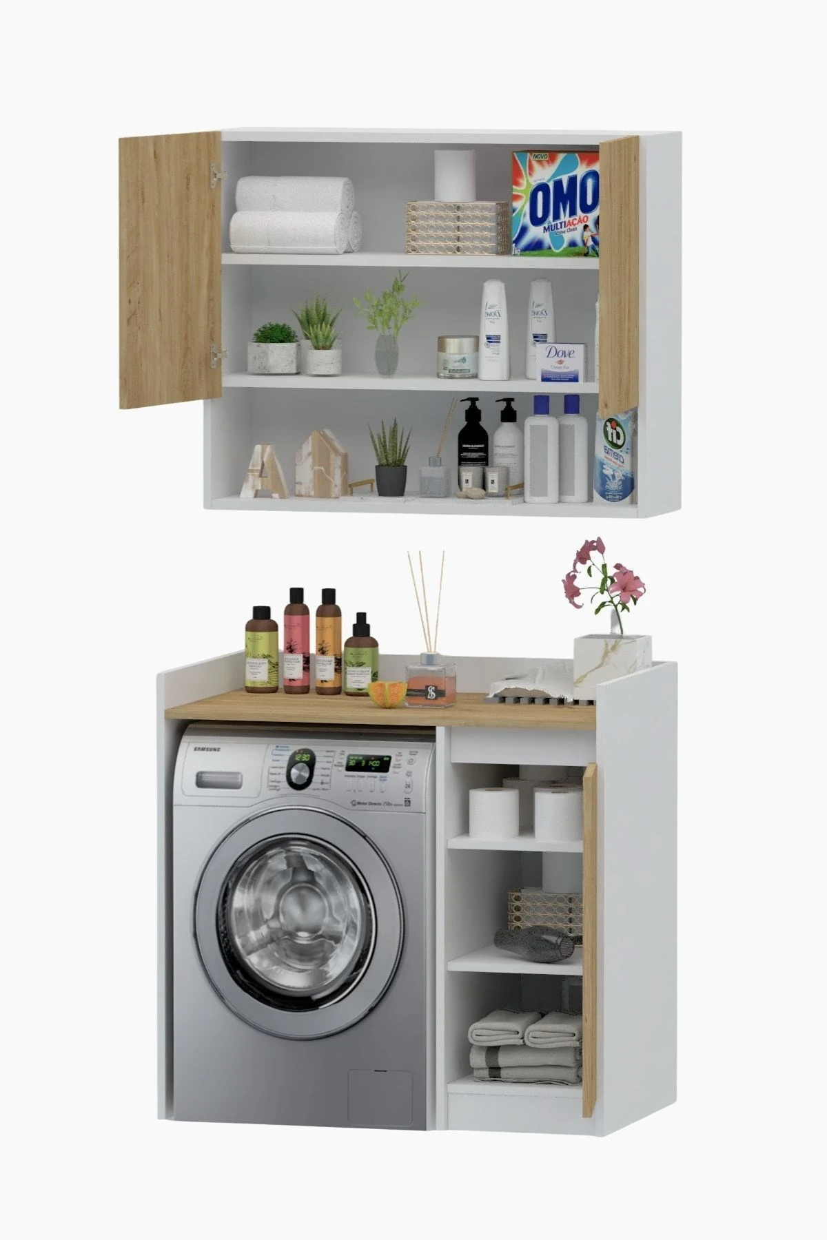 Lucas 2 Kapaklı Üst Dolaplı Çok Amaçlı Çamaşır Dolabı