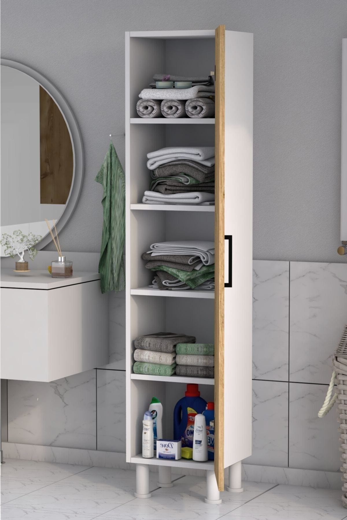 5 Raflı Banyo Boy Dolabı Çam