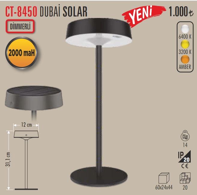 DUBAI SOLAR ŞARJLI MASA LAMBASI