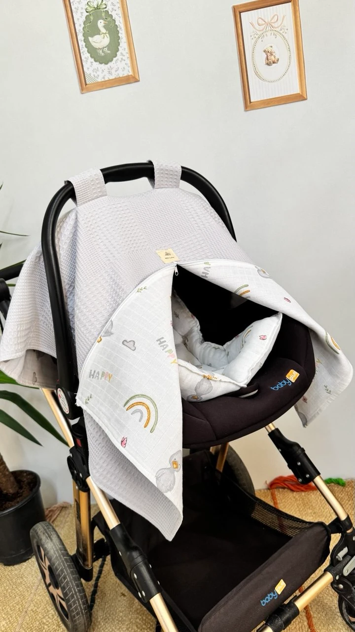 ÇİFT TARAFLI MÜSLİN ÖRTÜ VE MİNDERİ-ÖRDEK DESEN