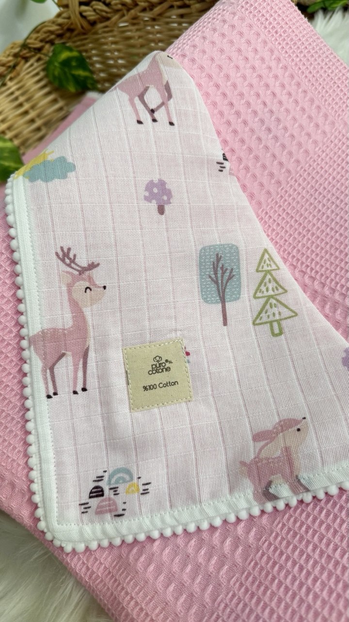 ÇİFT TARAFLI MÜSLİN PİKE-PEMBE GEYİKLER