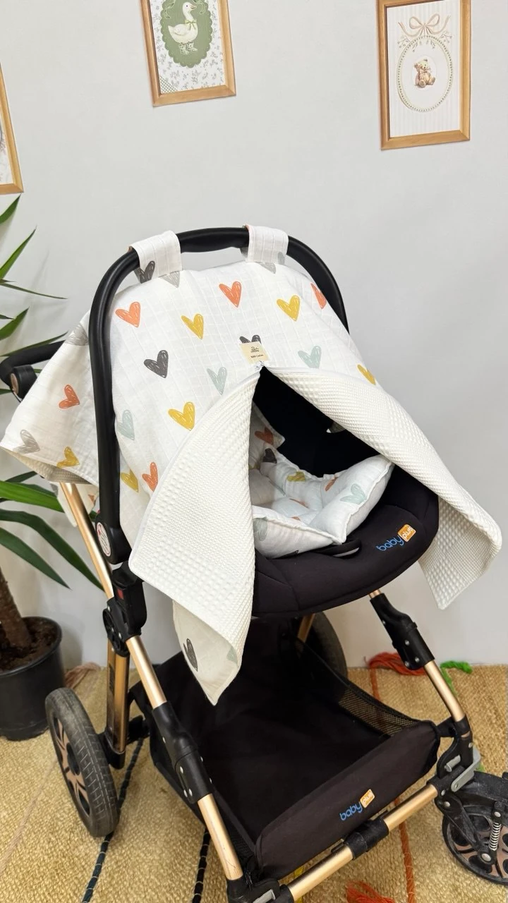 ÇİFT TARAFLI PUSET ÖRTÜ VE MİNDERİ-KALPLER