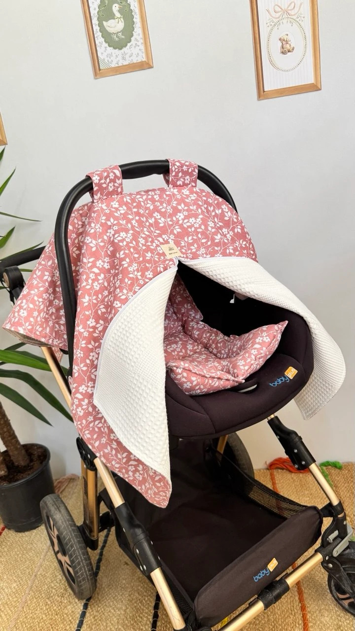 ÇİFT TARAFLI MÜSLİN PUET ÖRTÜSÜ VE MİNDERİ ÇİÇEK DEEN