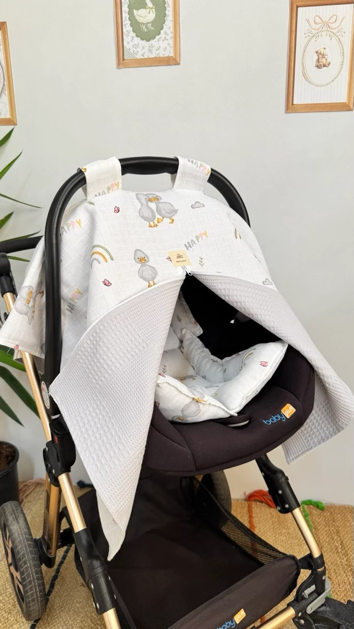 ÇİFT TARAFLI MÜSLİN ÖRTÜ VE MİNDERİ-ÖRDEK DESEN