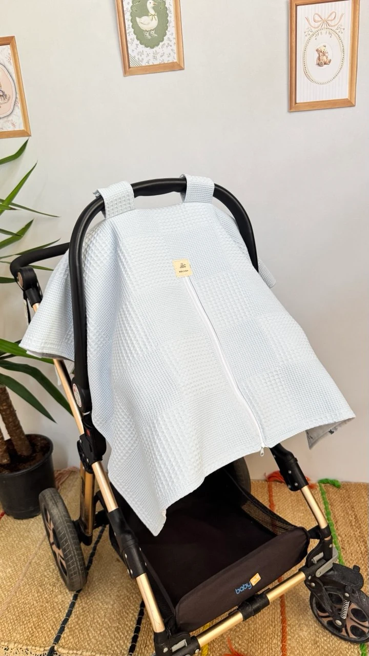 ÇİFT TARAFLI MÜSLİN PUSET ÖRTÜ VE MİNDERİ BULUT DESEN