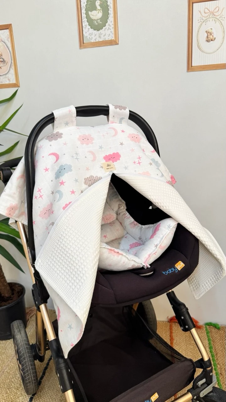 ÇİFT TARAFLI PUSET ÖRTÜ VE MİNDERİ-PEMBE BULUTLAR