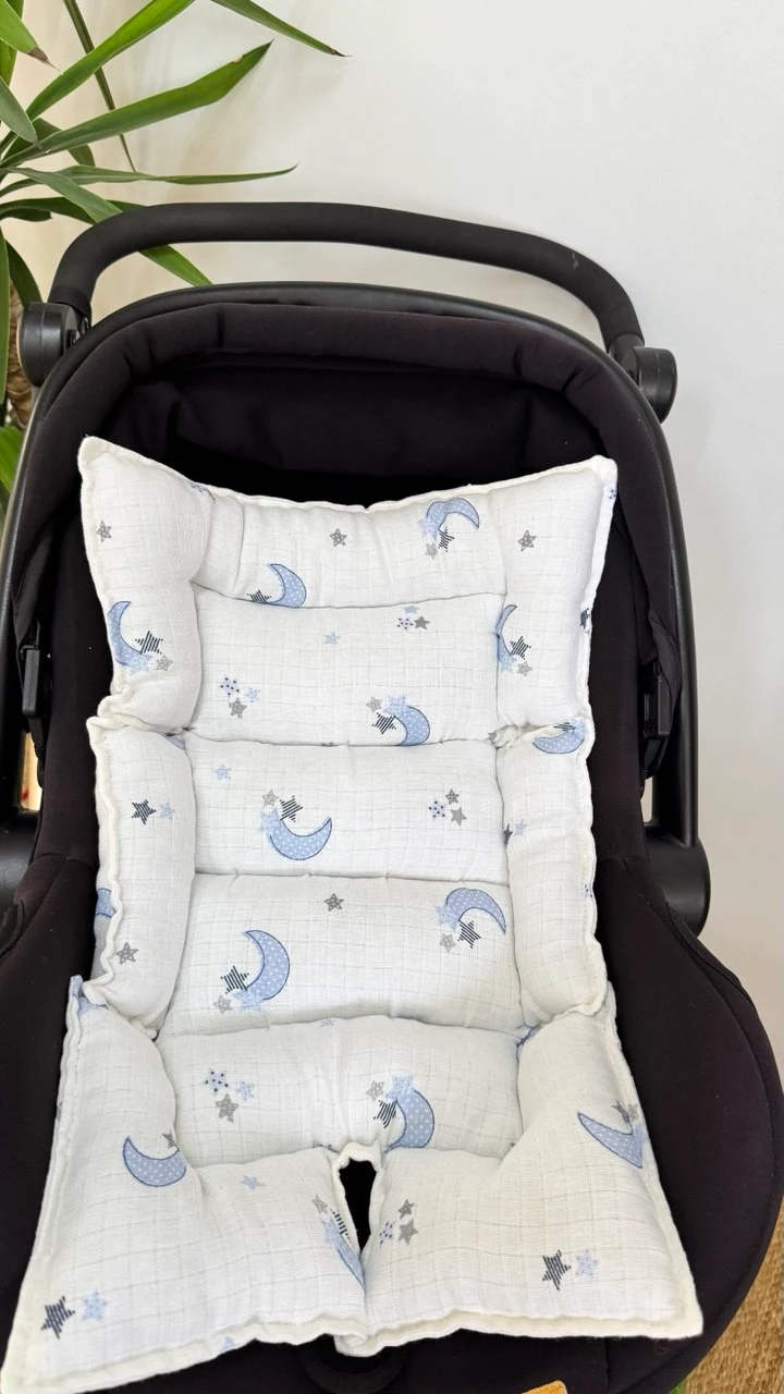 ÇİFT TARAFLI MÜSLİN PUSET ÖRTÜ VE MİNDERİ BULUT DESEN