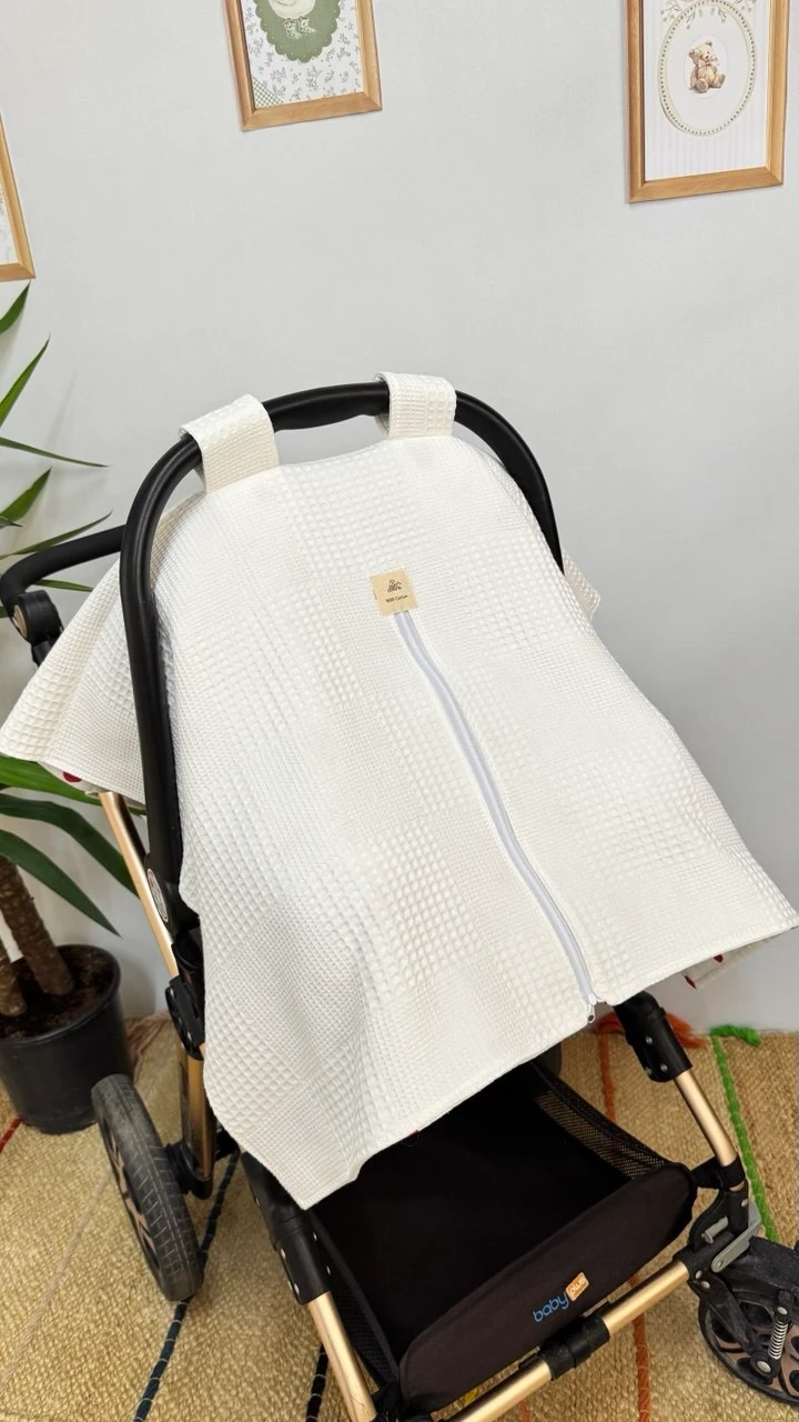 ÇİFT TARAFLI MÜSLİN PUSET ÖRTÜSÜ VE MİNDERİ KALPLİ