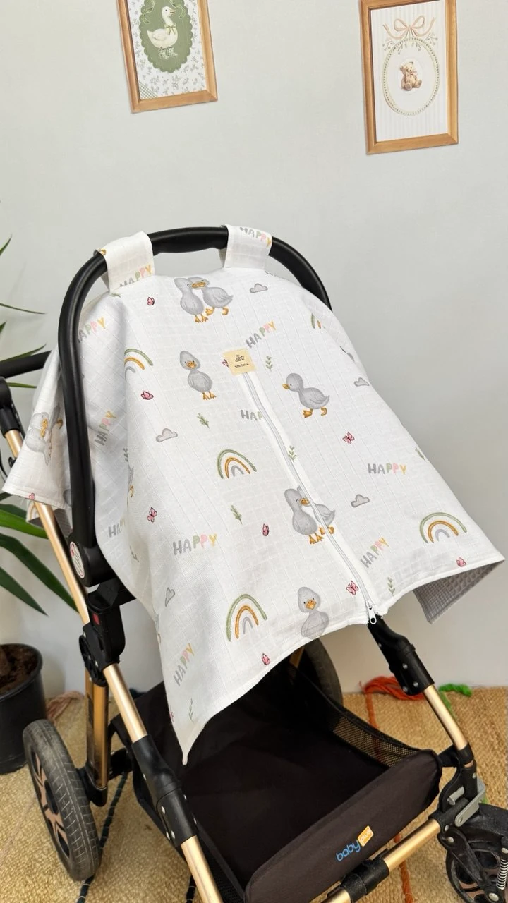 ÇİFT TARAFLI MÜSLİN ÖRTÜ VE MİNDERİ-ÖRDEK DESEN