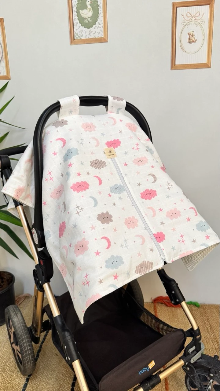 ÇİFT TARAFLI PUSET ÖRTÜ VE MİNDERİ-PEMBE BULUTLAR