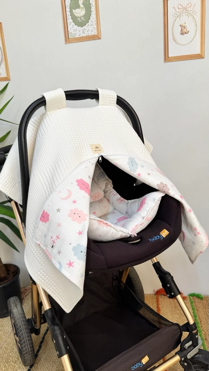 ÇİFT TARAFLI PUSET ÖRTÜ VE MİNDERİ-PEMBE BULUTLAR