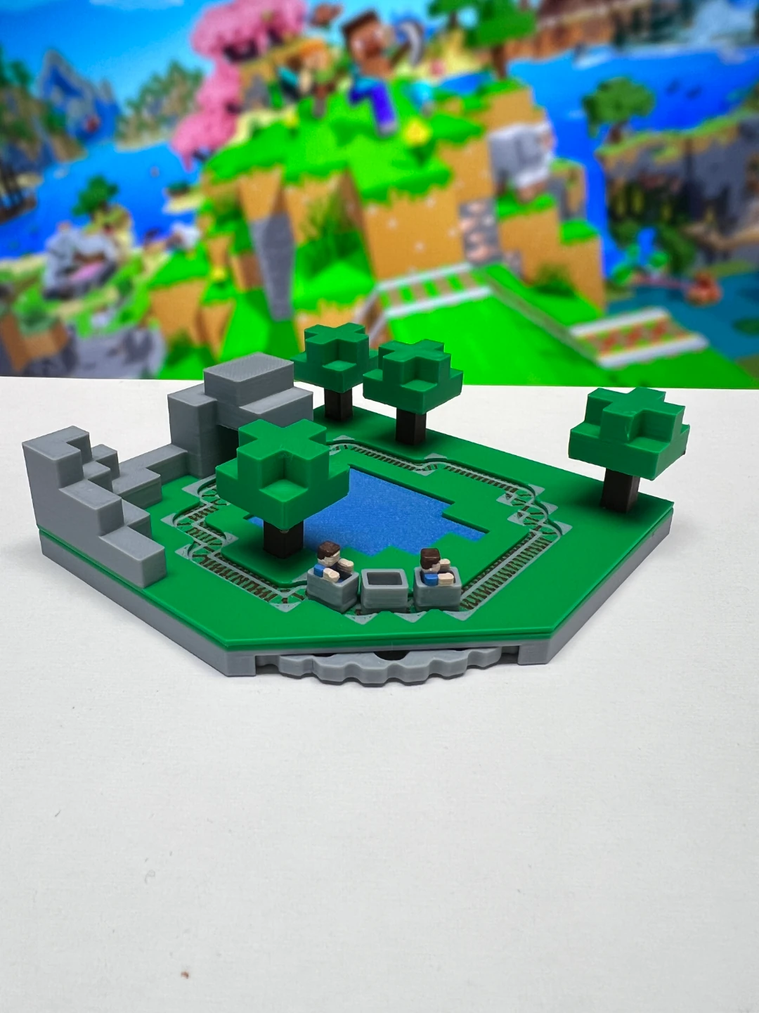 Minecraft Stil Hareketli Vagon ve Bot Diorama