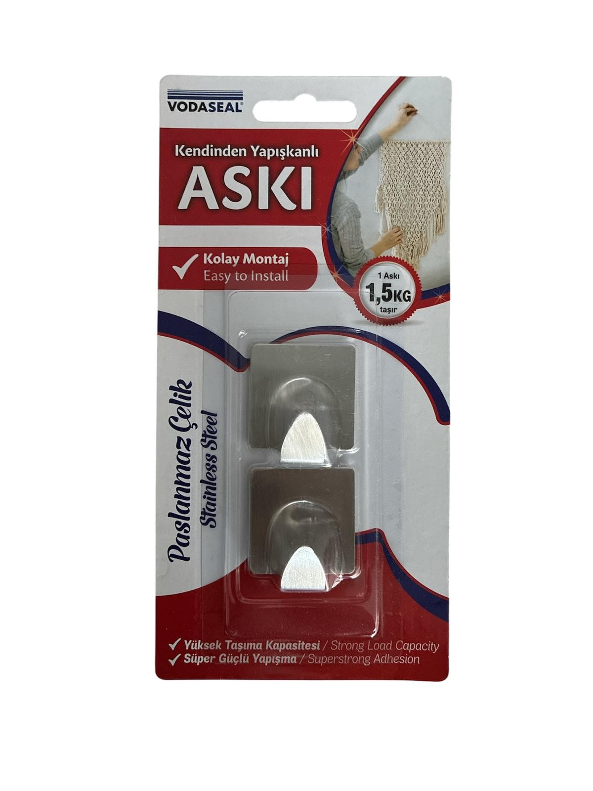 KENDİNDEN YAPIŞKANLI KARE KROM 2Lİ ASKI VODASEAL