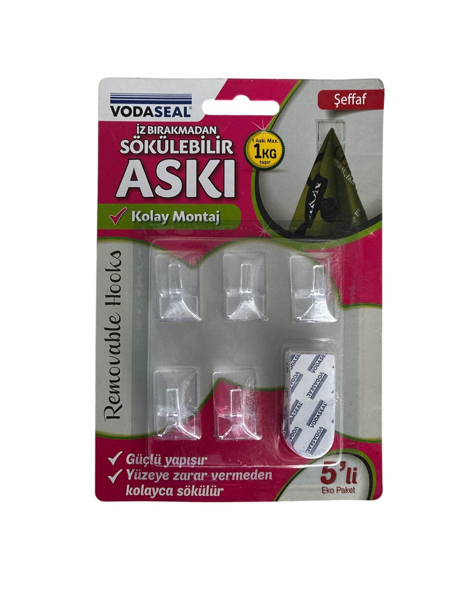 İZ BIRAKMAYAN SÖKÜLEBİLİR ŞEFFAF 5Lİ ASKI VODASEAL