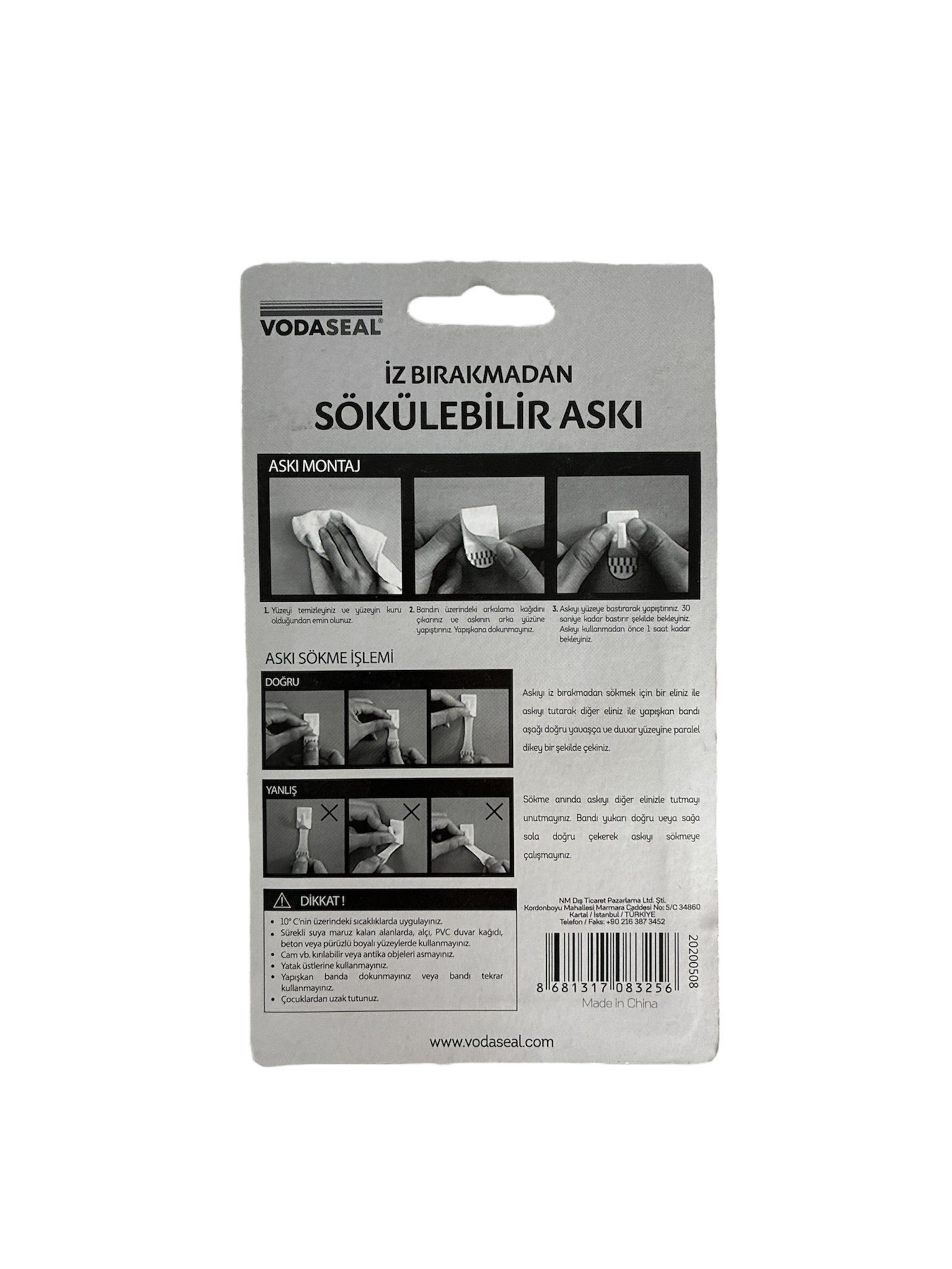 İZ BIRAKMAYAN SÖKÜLEBİLİR OVAL ASKI BEYAZ BÜYÜK VODASEAL