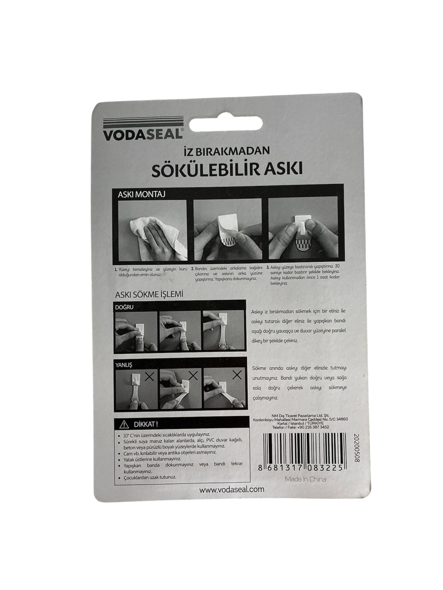 İZ BIRAKMAYAN SÖKÜLEBİLİR ŞEFFAF 5Lİ ASKI VODASEAL
