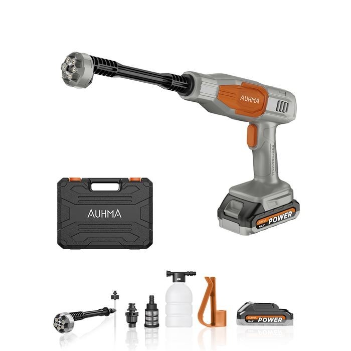 Auhma ACR-03 Akülü Basınçlı Araç Yıkama Makinesi | 21V Çift Batarya | 175 PSI Güç | 2.7L/dk Su Akışı