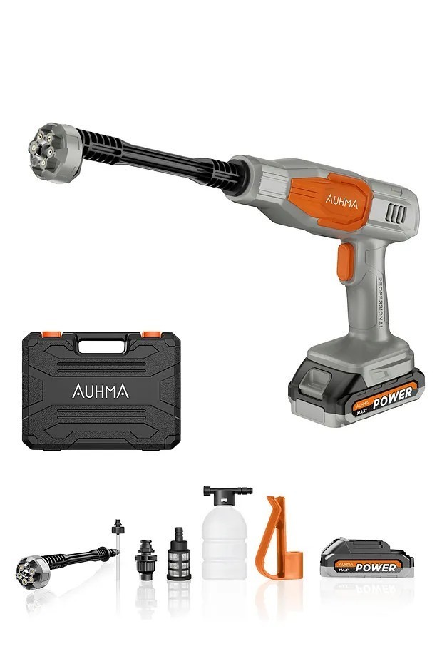 AUHMA ACR-05 Akülü Basınçlı Araç Yıkama Makinesi | 37.500mAH Çift Batarya | 203 PSI Güç | 17500 RPM