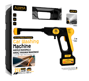 AUHMA ACR 02 Araç Yıkama Makinesi 19.000rpm, 21V 13.000mAh Çift Bataryalı 0.8bar, Akülü Basınçlı