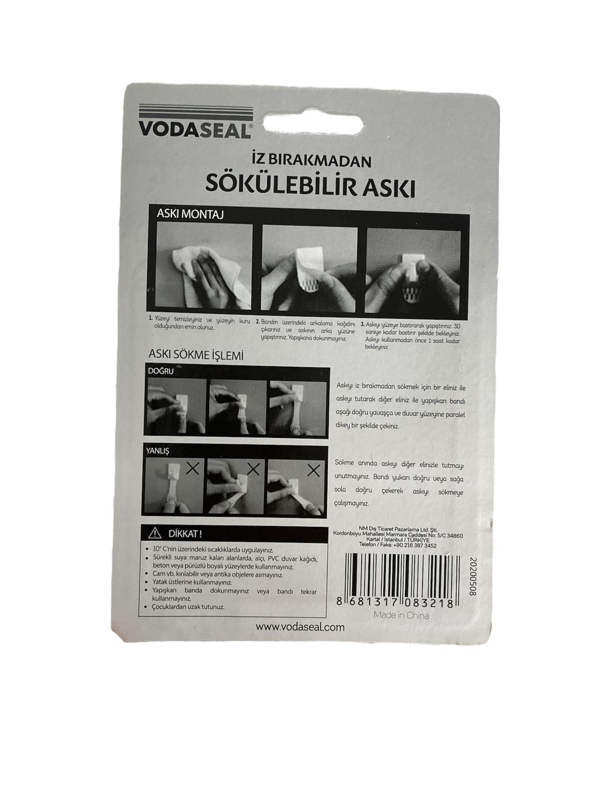 İZ BIRAKMAYAN SÖKÜLEBİLİR ASKI BEYAZ KÜÇÜK VODASEAL