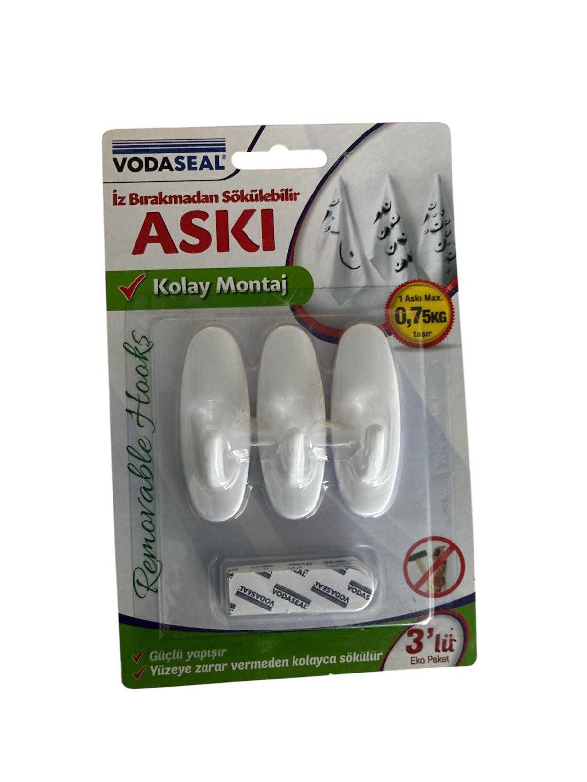 İZ BIRAKMAYAN SÖKÜLEBİLİR BEYAZ 3LÜ ASKI VODASEAL