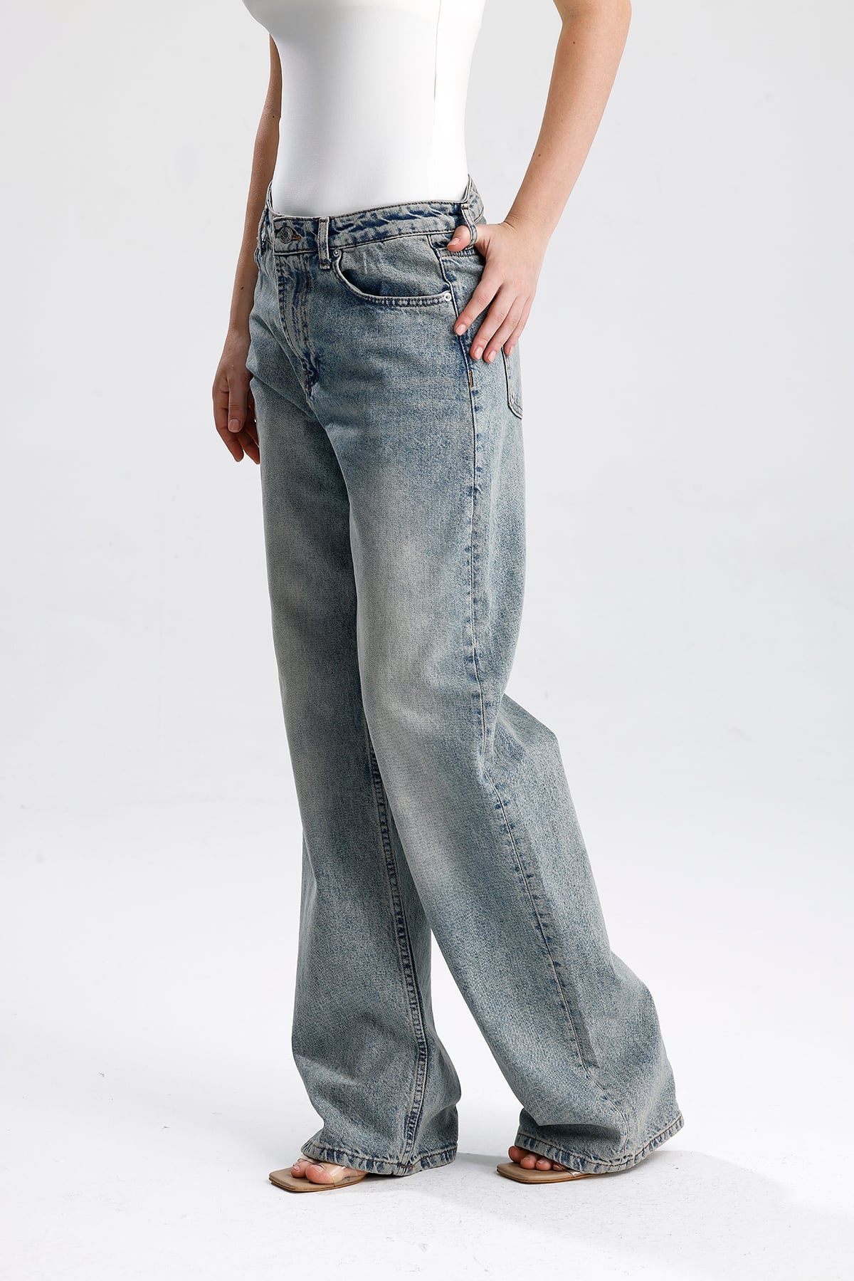 Kadın Geniş Paça Pamuk Denim Pantolon
