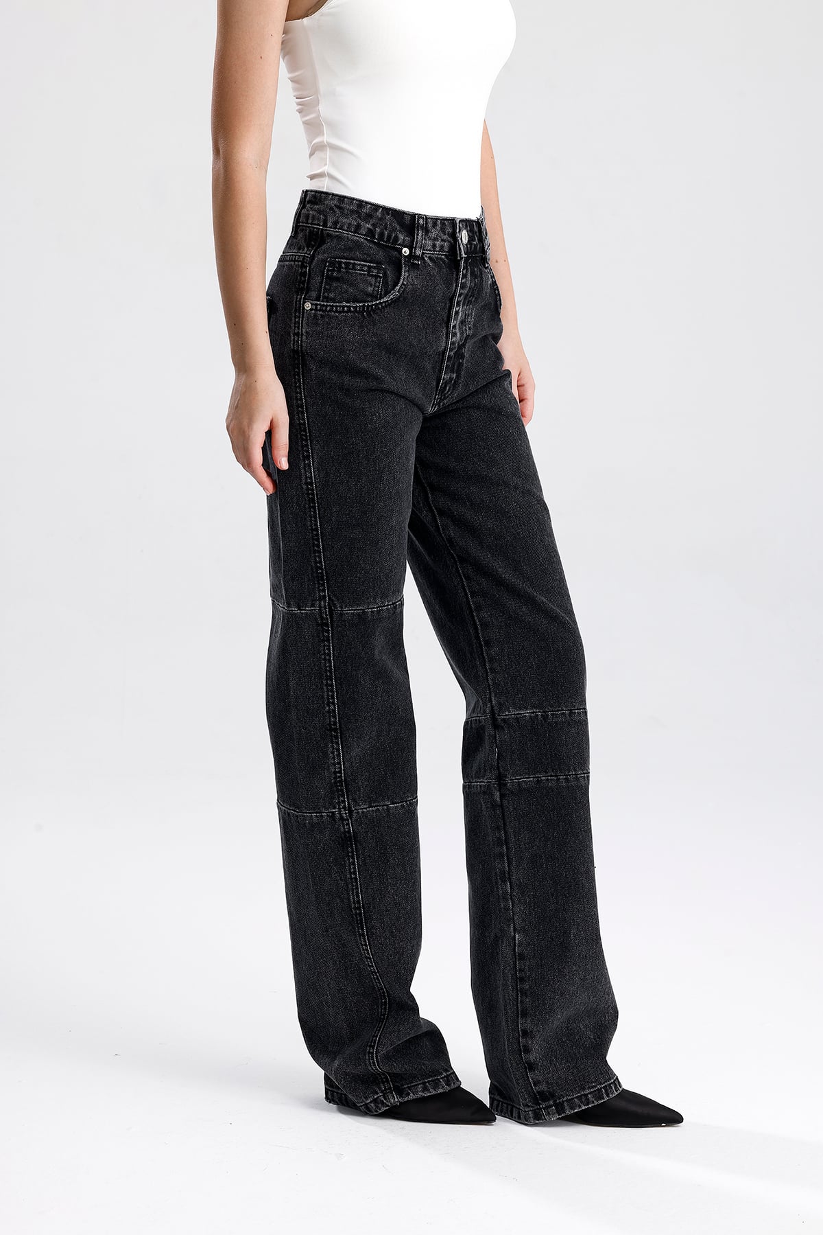 Kadın Yüksek Bel Dikiş Detaylı Denim Pantolon