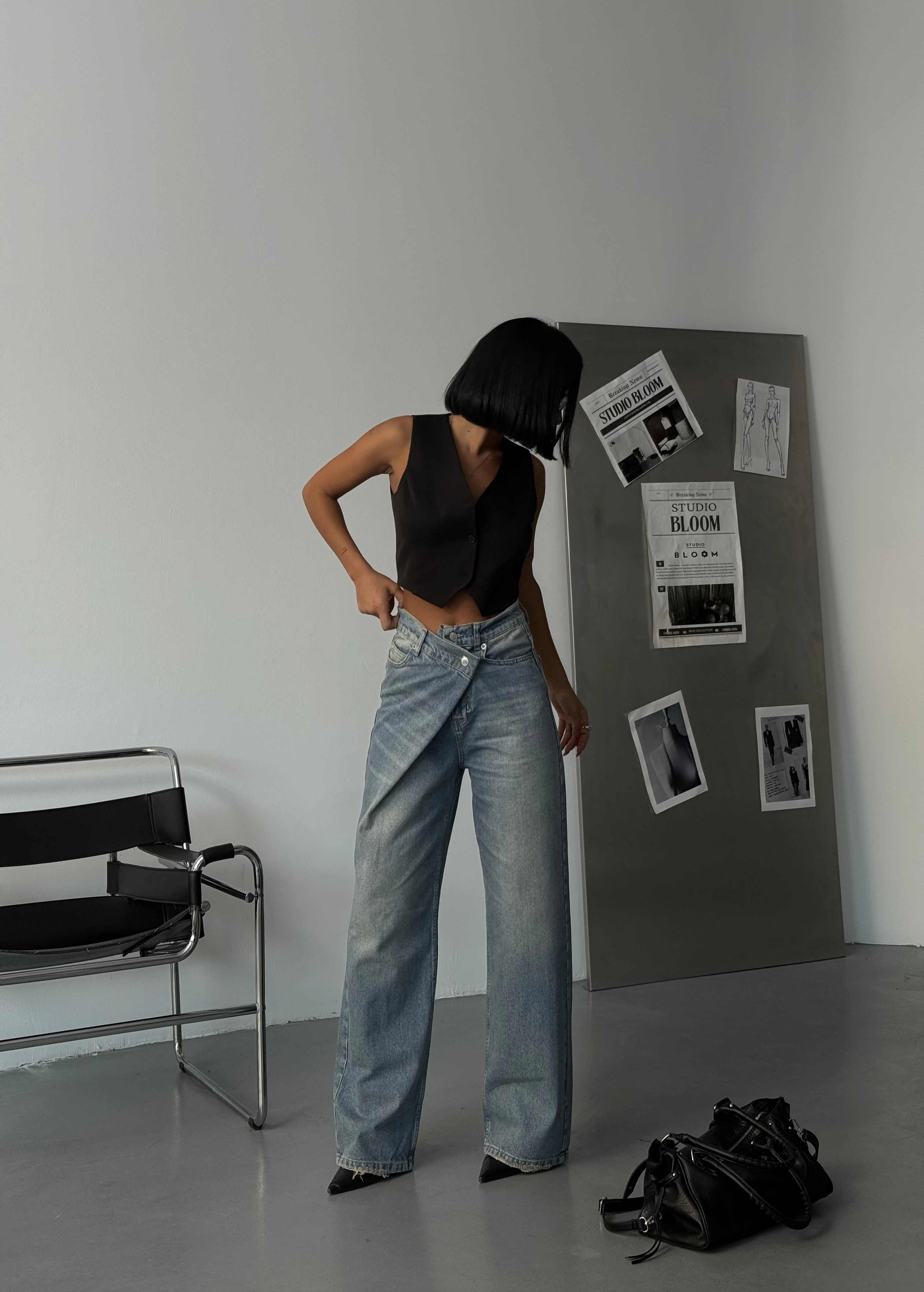 Yüksek Bel Wide Leg Jean – Çapraz Kemer Detaylı