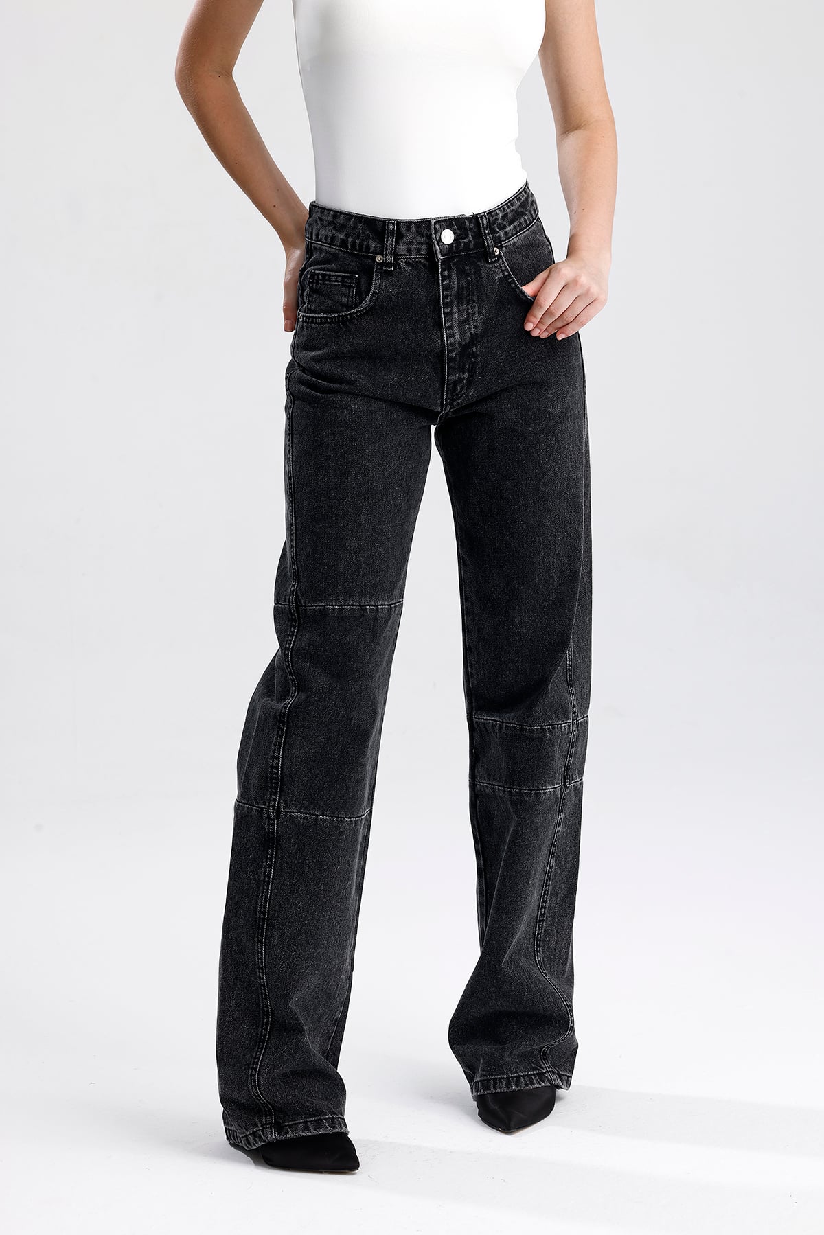 Kadın Yüksek Bel Dikiş Detaylı Denim Pantolon