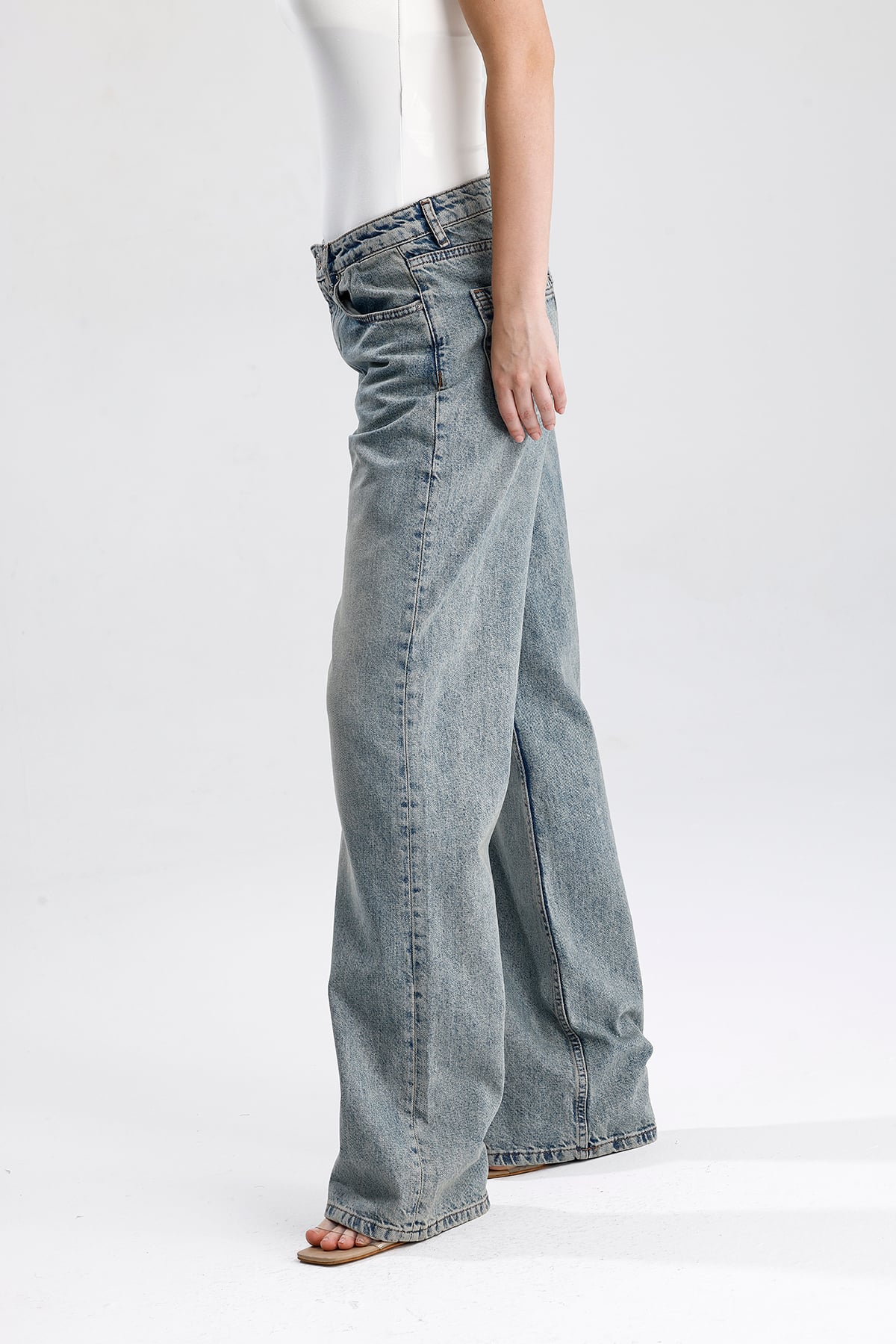 Kadın Geniş Paça Pamuk Denim Pantolon