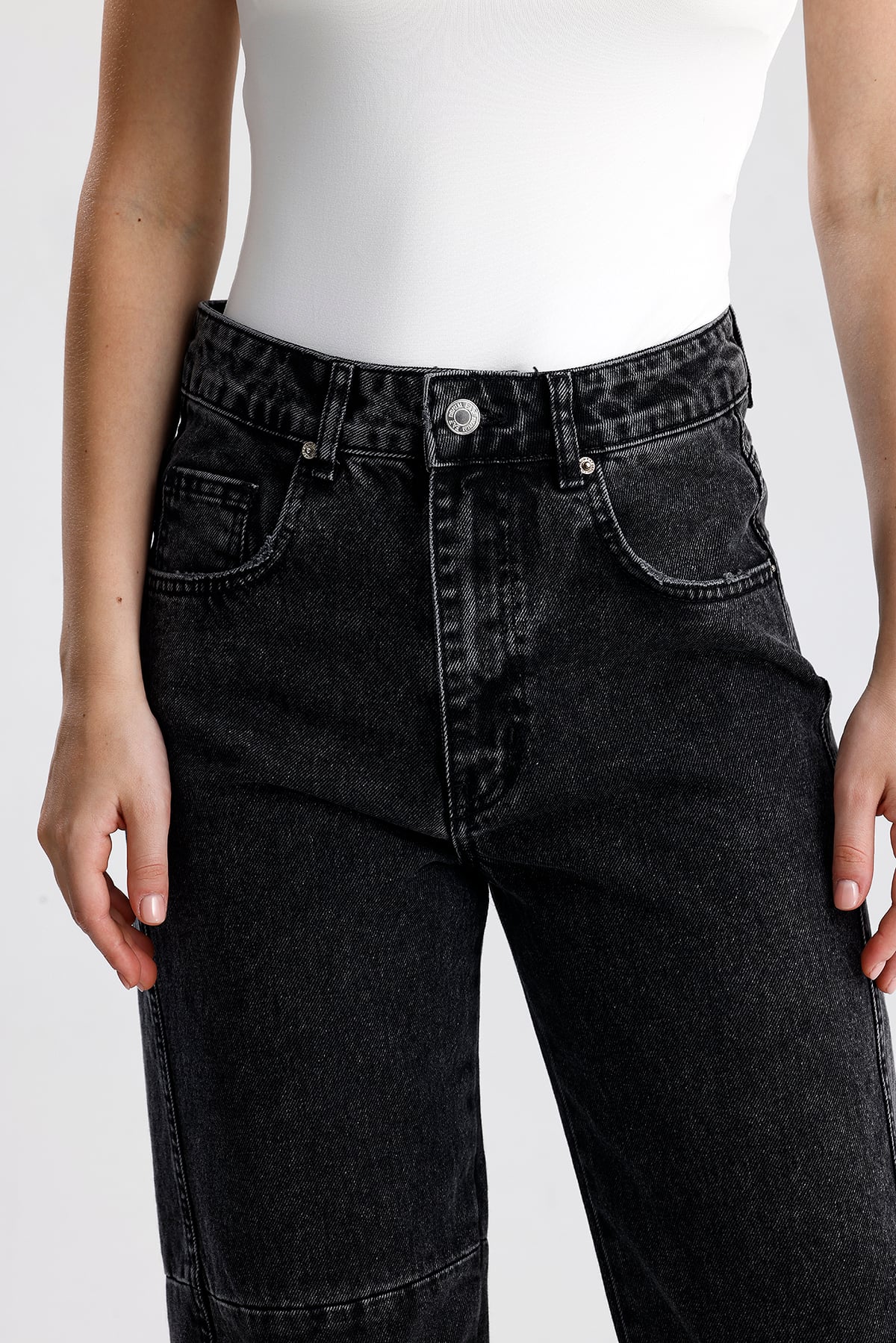 Kadın Yüksek Bel Dikiş Detaylı Denim Pantolon