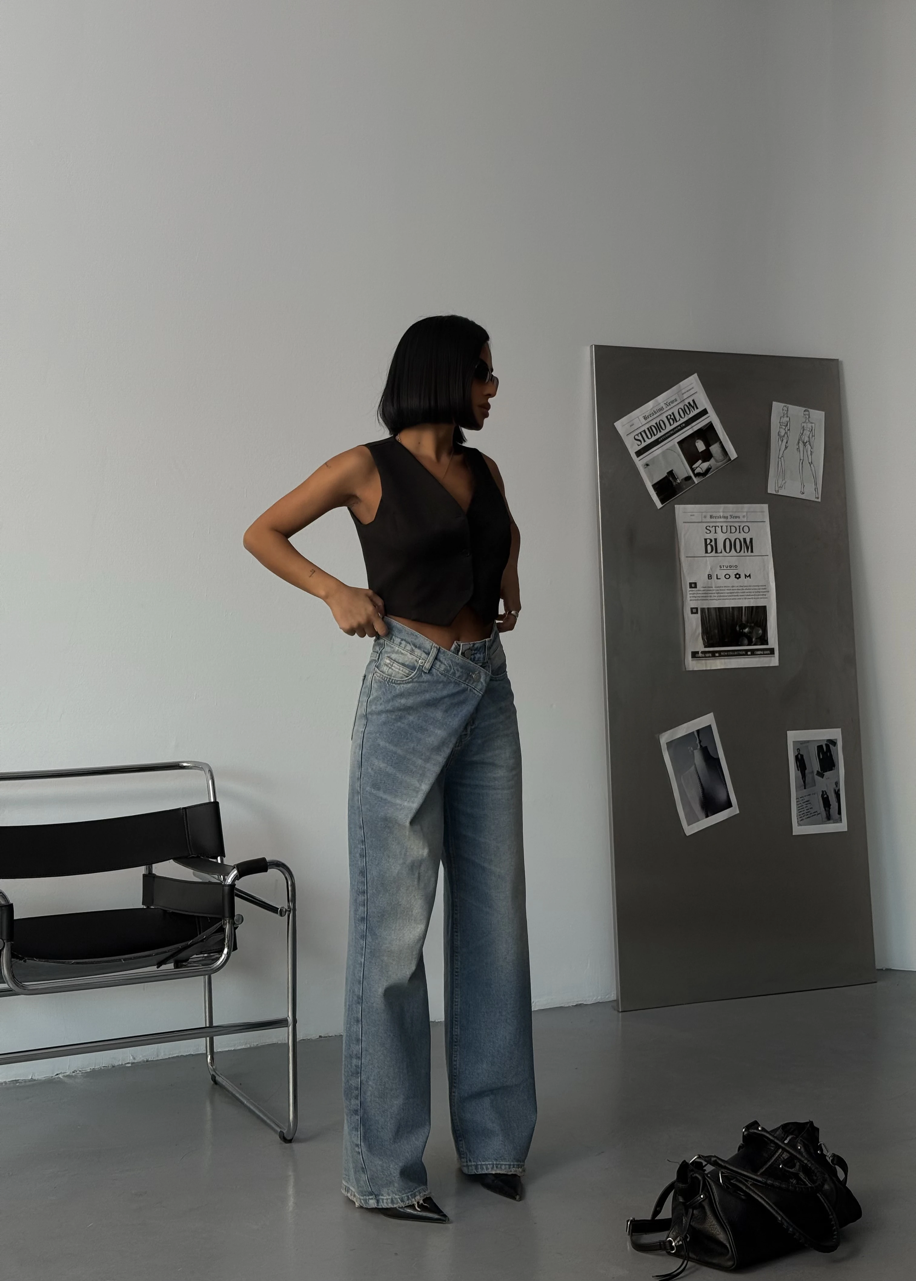 Yüksek Bel Wide Leg Jean – Çapraz Kemer Detaylı