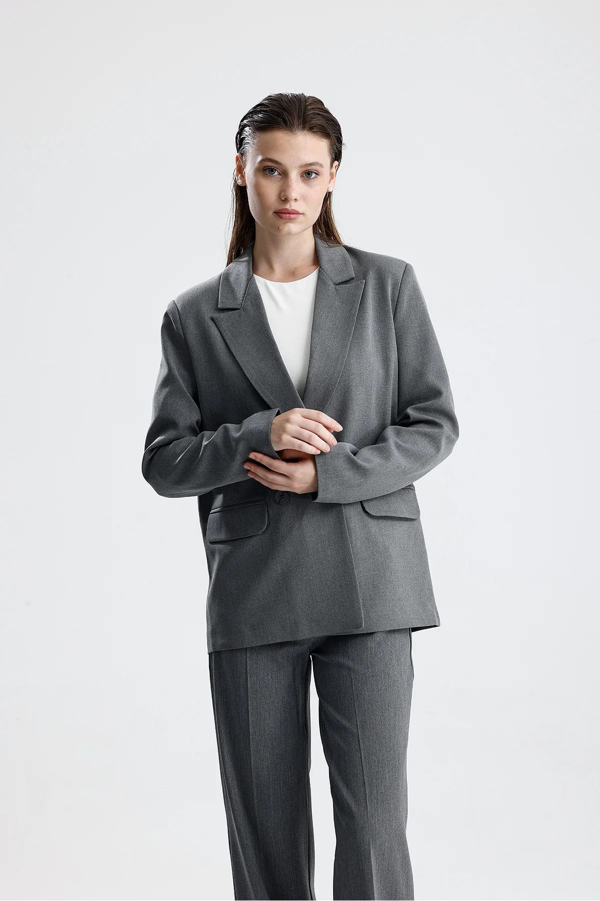 Kadın Oversize Düğmeli Blazer Ceket