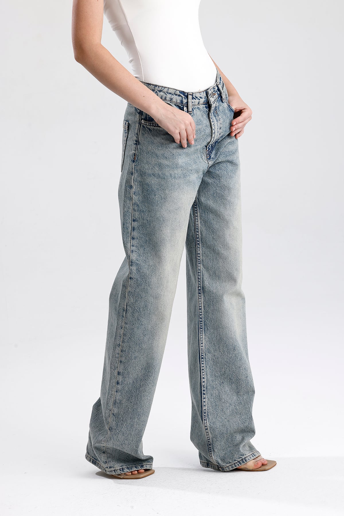 Kadın Geniş Paça Pamuk Denim Pantolon