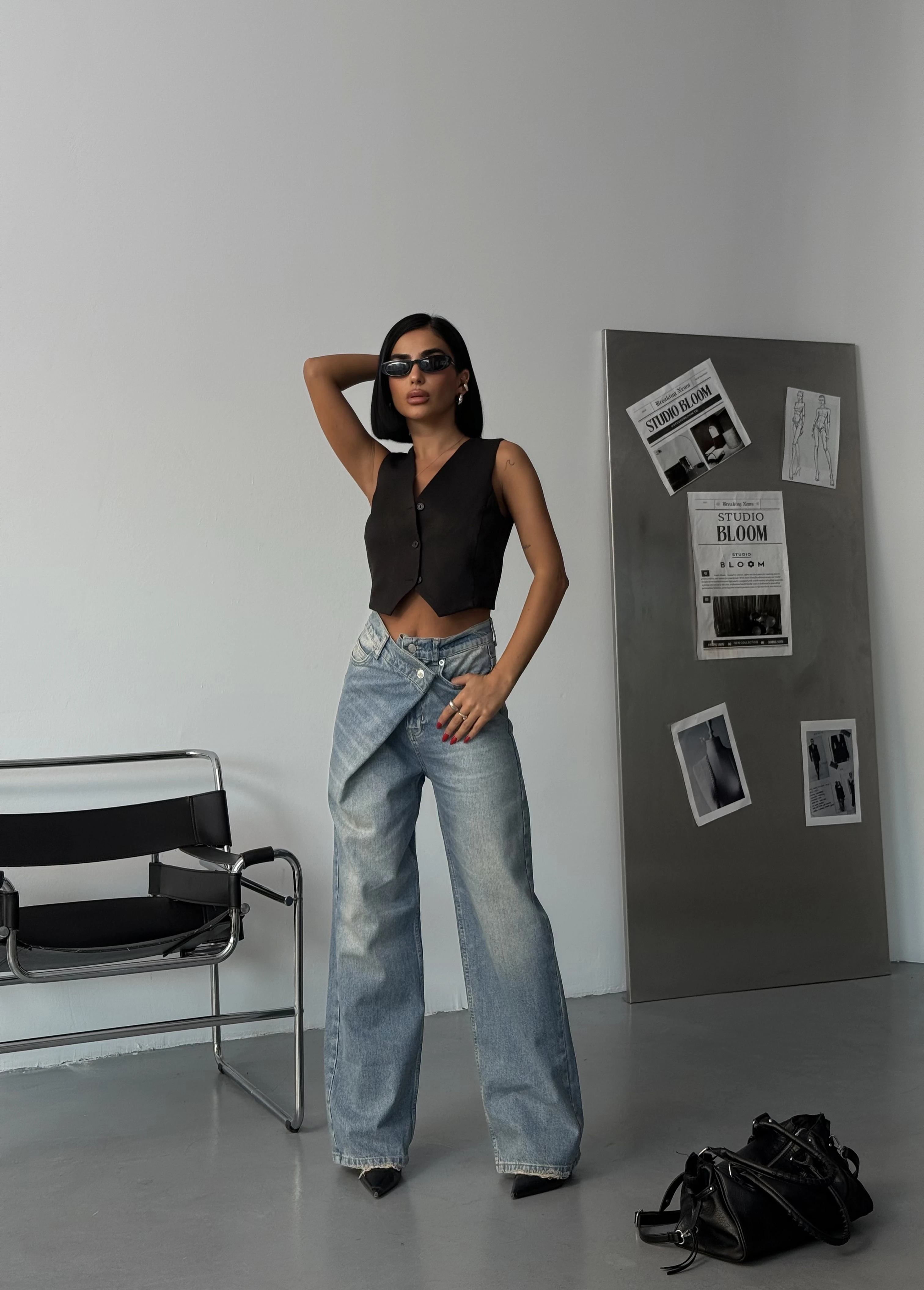 Yüksek Bel Wide Leg Jean – Çapraz Kemer Detaylı