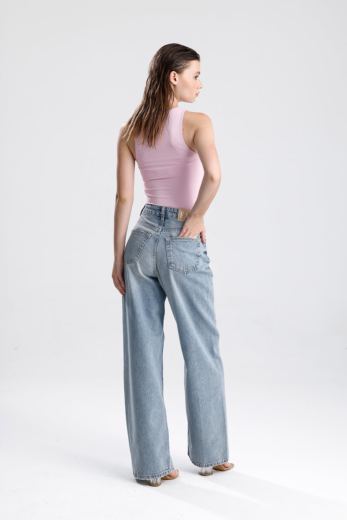Yüksek Bel Bol Paça Denim Pantolon