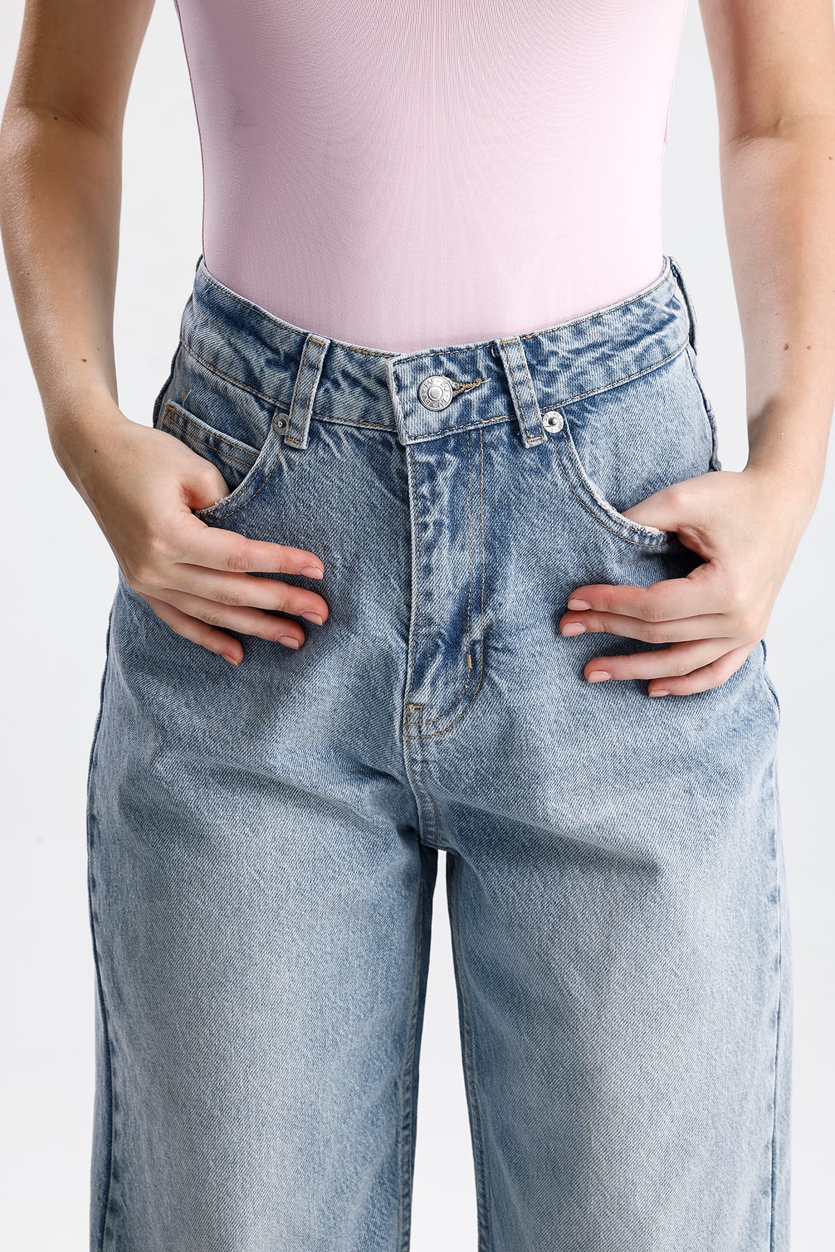 Yüksek Bel Bol Paça Denim Pantolon
