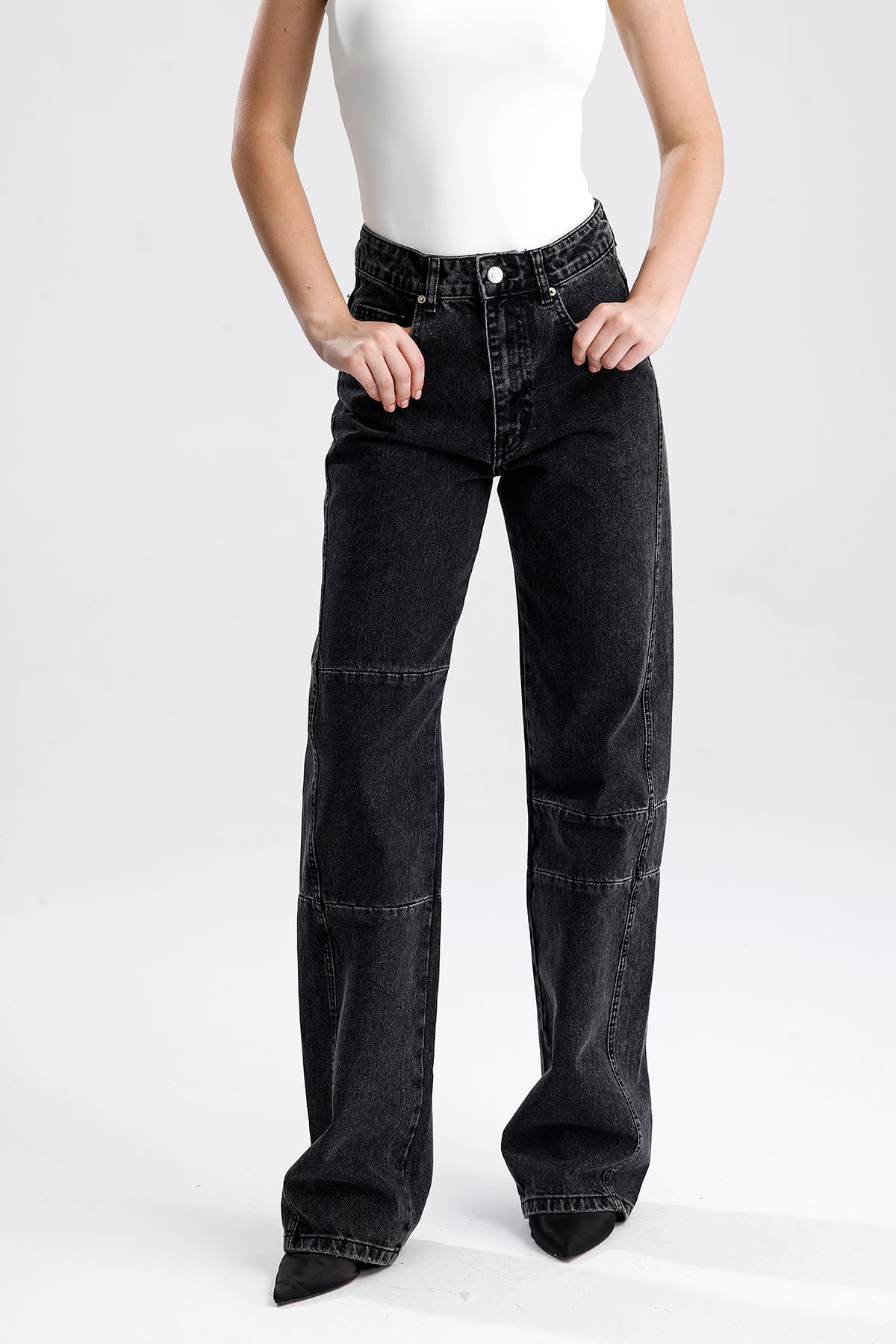 Kadın Yüksek Bel Dikiş Detaylı Denim Pantolon